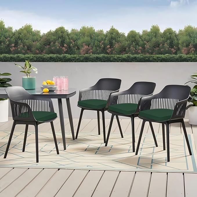 Outdoor Chair Cushions Set of 4, 17 x 16 Inch Patio Chair Cushions for Outdoor Furniture, Water Resistant Outdoor Patio Chair Cushions with Non-Slip Tiess(Forest Green)