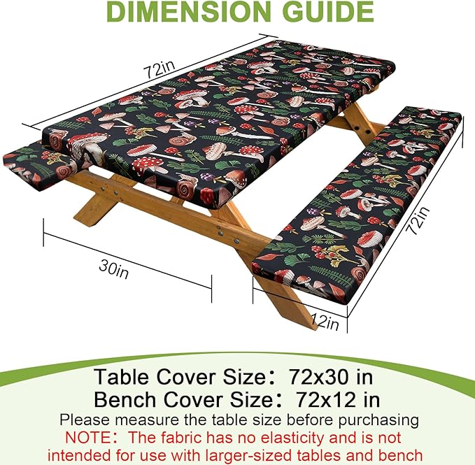 Picnic Table Cover with Bench Covers Portable Table Cloth Built-in Storage Pocket Picnic Table Covers With Elastic Waterproof Camping Essentials for RV Camping