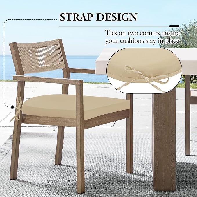 Wellsin Outdoor Chair Cushions for Patio Furniture - Patio Chair Cushions Set of 6 - Water Resistant Round Corner Outdoor Seat Cushions 17"X16"X2", Beige