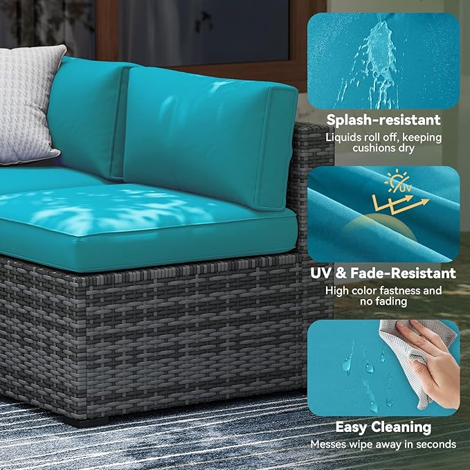 Aoxun Replacement Cushions for Outdoor Furniture, 9-Piece Outdoor Cushions for Patio Furniture, Deep Seat, Splash-Proof & Fade Resistant Couch Cushion for 4-Seat Patio Conversation Sets, Sky Blue