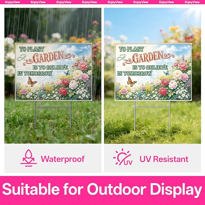 Funny Garden Sign with H Stake 24"x18" Vintage Big Sign for Yard, Backyard, Patio & Porch Decor Corrugated Plastic Gardening Gifts for Women " TO PLANT A GARDEN"