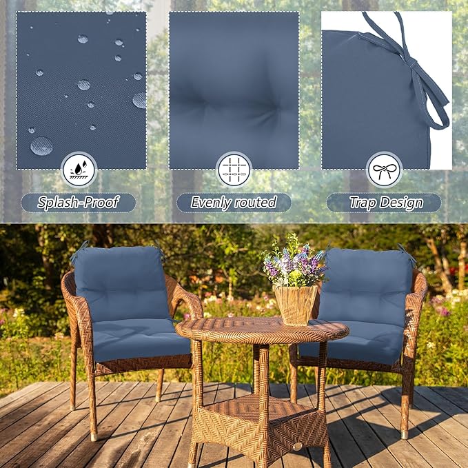 Geetery Set of 4 High Back Wicker Patio Chair Cushions for Outdoor Furniture 41.74x20.87x3.94 Inch Waterproof Thick Replacement Seat Pads with Non Slip Ties for Porch, Deck, Lawn & Garden(Blue Gray)