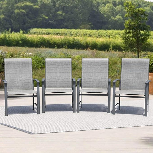 Outdoor Dining Chairs Set of 4, Patio Chairs with Metal Frame & Textilene Fabric, Perfect for Patio Garden Deck