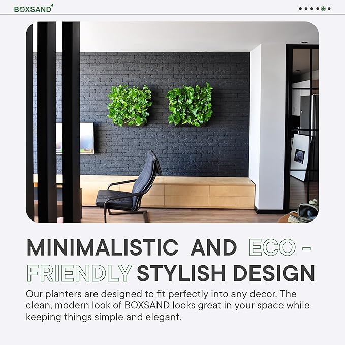 BOXSAND-12 Vertical Wall Planter (24"x26", Black with Square Pots) – Living Wall for 12 Plants, Indoor/Outdoor Vertical Garden System, Easy 2-Screw Install