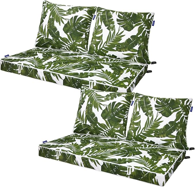Outdoor Loveseat Cushion Set 44''x24'', Outdoor Cushions for Patio Furniture with Fastness Cover, Water Repellent Outdoor Seat Cushion and Couch Back Cushions for Bench, Swing (Green Leaves, 2 Sets)