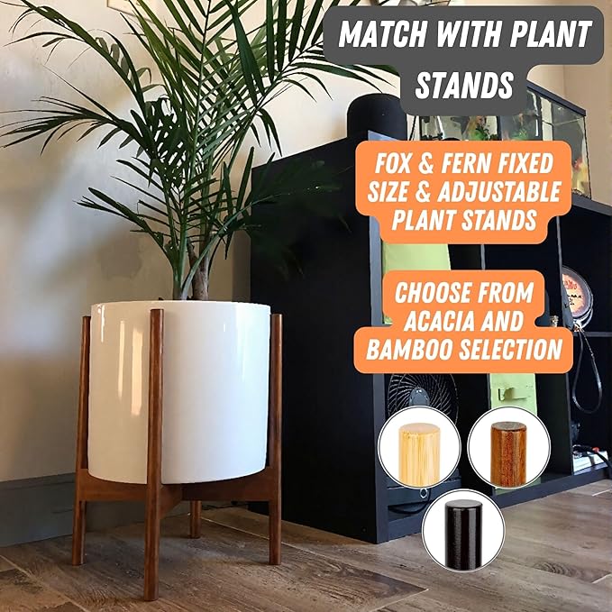 Fox & Fern 10 Inch Plant Pot with Drainage Plug — Premium Lightweight Fiberstone Glossy White Planter - Indoor & Outdoor Planter - 10 Inch Pots for Plants - Weather Resistant & UV Resistant