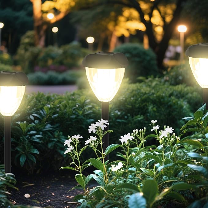 Ensenior 12-Pack Solar Lights Outdoor, 14.17" Auto ON/Off 3000K LED Solar Garden Lights for Pathway, Yard, Patio, Walkway, Planter, Waterproof, Energy-Efficient Landscape Lighting
