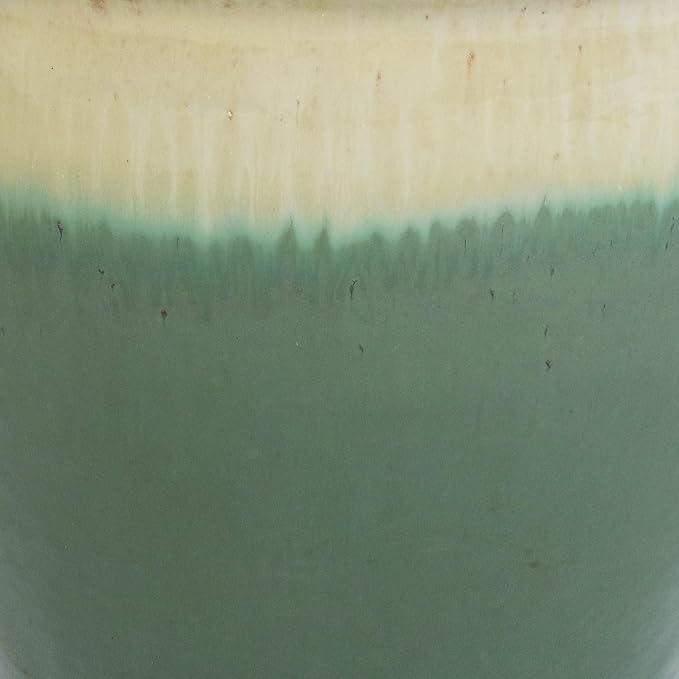 Sunnydaze Round Ceramic Planter - Set of 2 Indoor or Outdoor Plant Pots with Drainage Hole - Chalet - 12" - Seafoam Glaze
