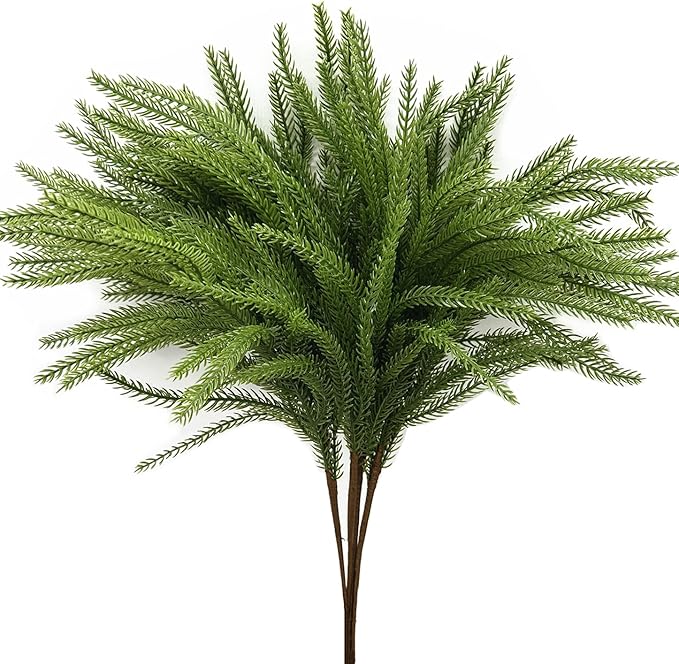 Artificial Norfolk Pine Branches Fake Greenery Realistic Plant Stems 18 Inch, Faux Pine Picks Real Touch Plastic Shrubs for Home Decor Vase Filler Indoor Outdoor Wreath DIY Christmas Decoration 4 Pack