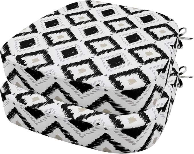 idee-home Outdoor Chair Cushions Set of 2, 17" x 17" x 3" Thick D-Shaped Patio Furniture Outdoor Seat Cushions Waterproof with Ties, Dining Pads