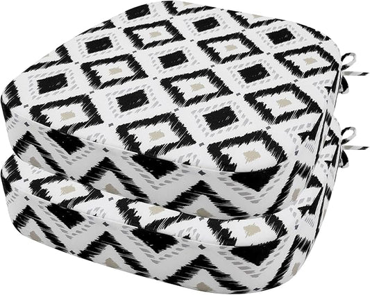 idee-home Outdoor Chair Cushions Set of 2, 17" x 17" x 3" Thick D-Shaped Patio Furniture Outdoor Seat Cushions Waterproof with Ties, Dining Pads