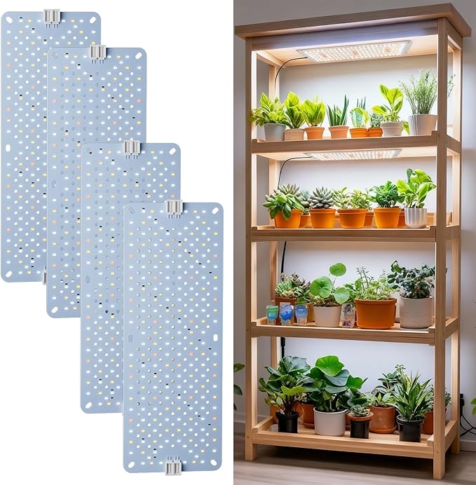 Grow Lights for Indoor Plants Full Spectrum,High PPFD 768LEDs Plant Lights with 4/8/12/16/20H Timer, Flexible Series & Parallel Connection for Indoor Growing(4 Pack).