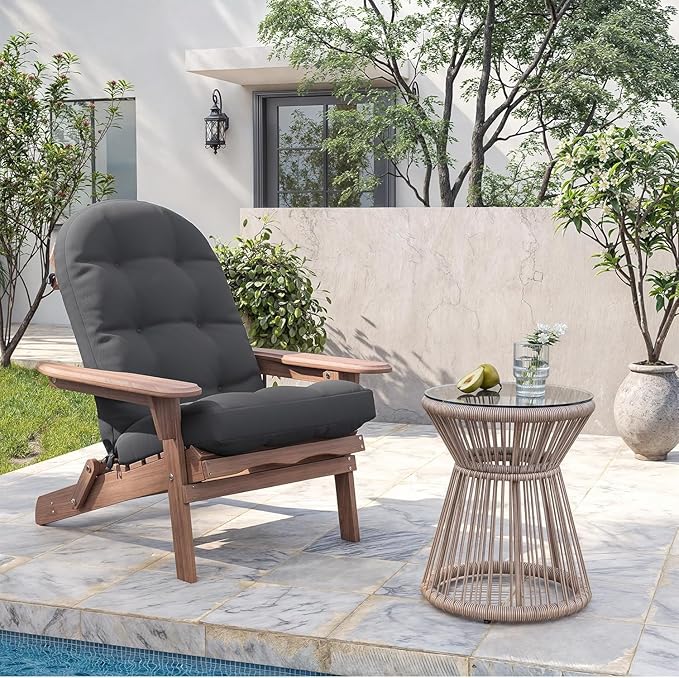Amopatio Adirondack Chaise Lounge Cushions 4" Thick Set - Outdoor Chair Cushions for Patio Furniture, Contoured Design with Anti-Slip Straps & Water-Resistant Fabric for Adirondack Chairs, Dark Gray