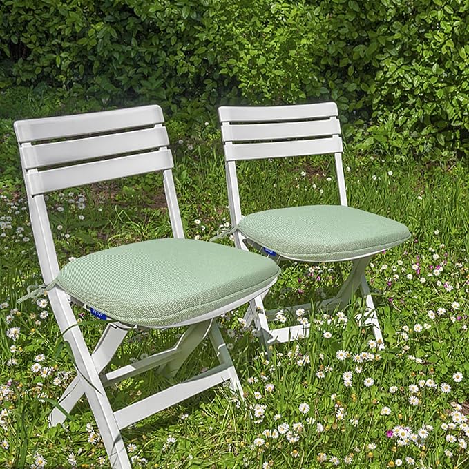 SleepMan Outdoor 17"x16" Chair Cushions with Ties Set of 6, Water Resistant All Weather U-Shape Seat Pads for Patio Garden Furniture Indoor Fade Resistant Patio Cushions (Light Green)