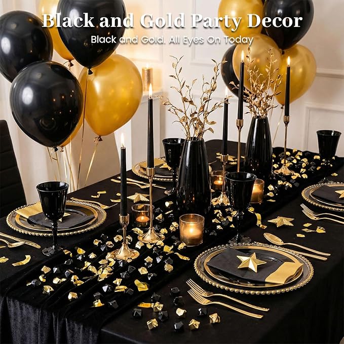 DomeStar 150PCS Fake Ice, Black Vase Fillers, Black Plastic Gems Crystal Aquarium Tank Rock Party Table Scatter Decorations