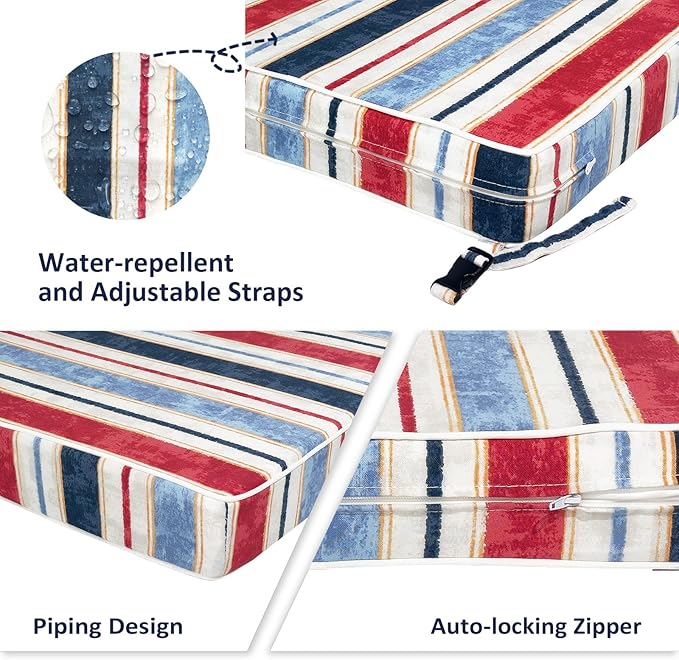 Outdoor Chair Cushions 22x22x3 Inch, Patio Seat Cushion Furniture Swing Set of 2, Water Repellent Chairs Wicker Cushion Pads with Couch Sofa in Garden, Stripe Red Blue