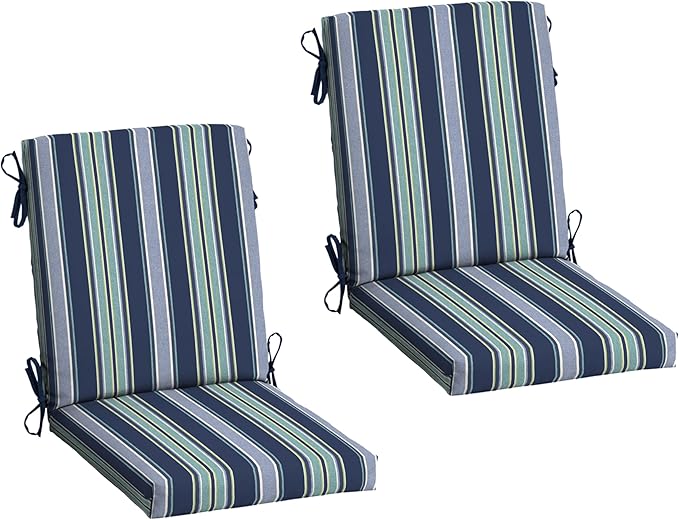 Arden 2-Pack Outdoor Patio Dining Chair Cushion, 20x44, Rain-Proof Seat Pad, Fade-Resistant Outdoor Cushion Sapphire Aurora Blue Stripe