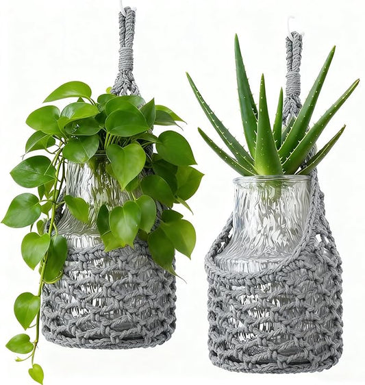 Macrame Wall Plant Hanger, Hanging Planter Basket Holder, Wall Planters for Indoor Plants, for Up to 6 Inch Pot (Grey, 6-Inch)