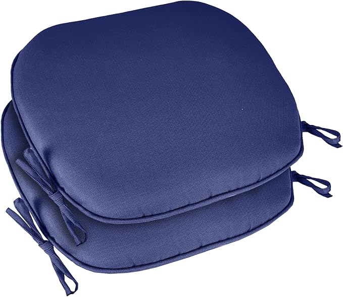 SleepMan Outdoor 17"x16" Chair Cushions with Ties Set of 2, Water Resistant All Weather U-Shape Seat Pads for Patio Garden Furniture Indoor (Set of 2, Navy Blue)