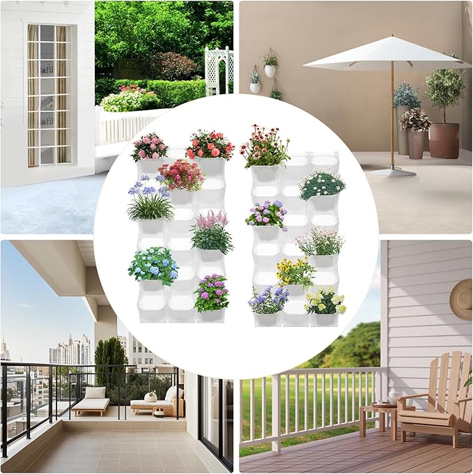Wall Planter with 36 Pots, Vertical Garden Wall-Mounted Indoor & Outdoor Flower Pot Holder for Herbs, Vegetables, Succulents, Plastic Planter with Drainage Holes (White)