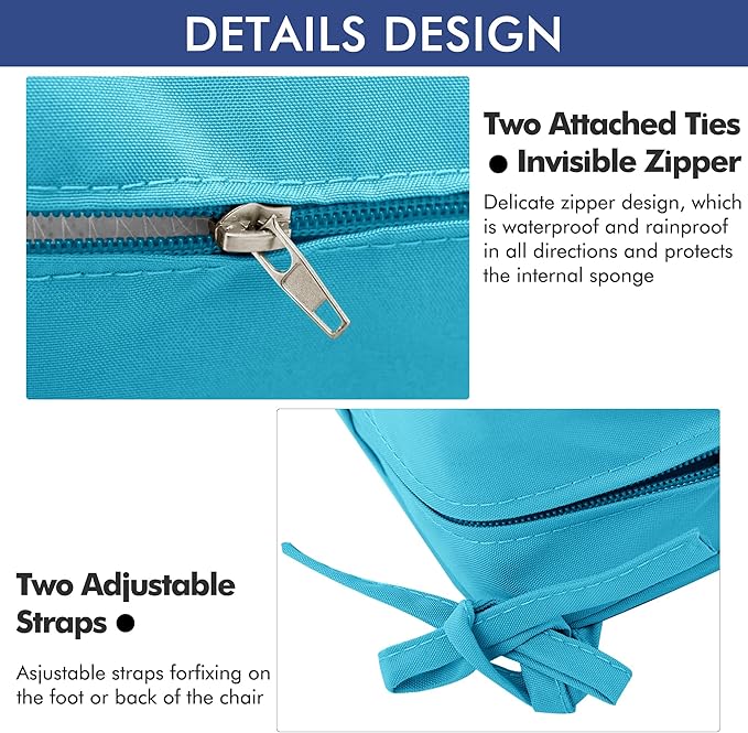 Outdoor Chair Cushions 19 x 19 Inch Water Resistant Patio Chair Cushions with Tie 3 Year Color Fastness Thick Outdoor Seat Cushion for Garden Lawn Patio Furniture Teal Set of 2