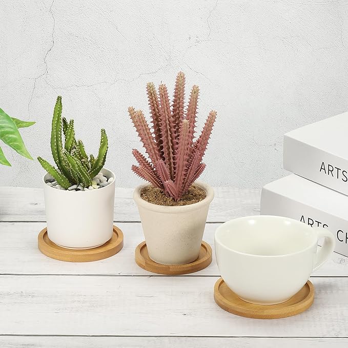 PATIKIL Bamboo Wood Saucer, 2 Pack 3 Inch Round Wooden Plant Drainage Tray Bonsai Plants Saucer Succulent Pot for Home Balcony