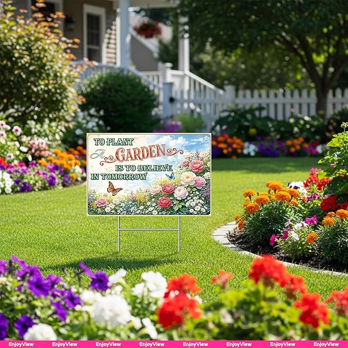 Funny Garden Sign with H Stake 18"x12" Vintage Big Sign for Yard, Backyard, Patio & Porch Decor Corrugated Plastic Gardening Gifts for Women " TO PLANT A GARDEN"