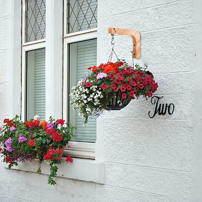 2 Pack Wooden Wall Hooks, Plant Hangers Indoor,6-Inch Wall Mounted Hanging Plant Hooks for Planters, Lanterns, Flower Bracket, Wind Chimes Burlywood Color