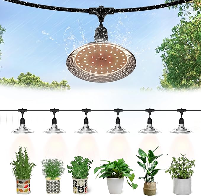 Outdoor LED Grow Light, Waterproof String Plant Growing Light, 21 FT Full Spectrum Growth Light, Suitable for Garden, Farm, Flower, Seedling Greenhouse Grow Light (6 Light)
