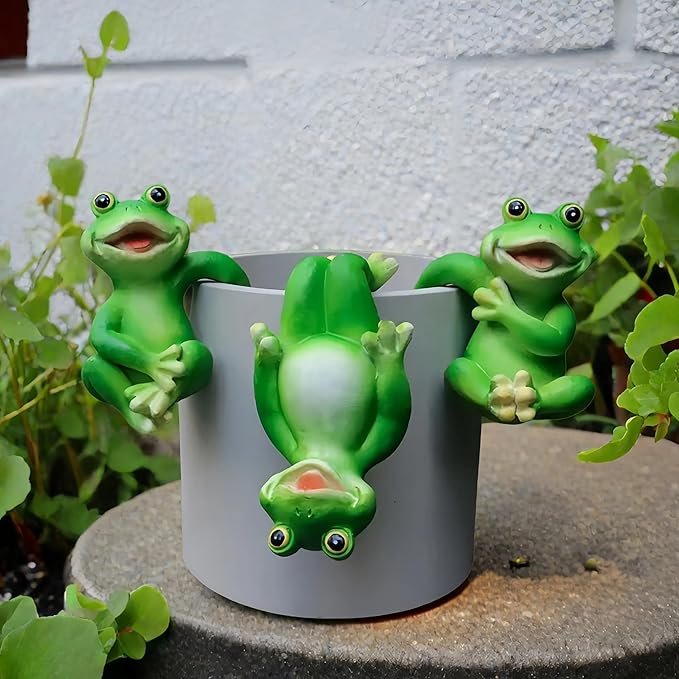 3 PCS Playful Frog Statues Pot Hugger Decorations for Plant, Miniature Frog Figurines,Women Gifts,Garden Decor Outdoor, Suitable for Flower, Courtyard and Lawn Decorations
