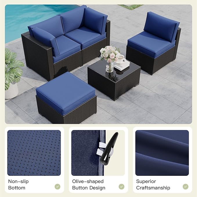 Patio Furniture Replacement Cushions for Outdoor Furniture Set of 4, Patio Sofa Cushions for Outdoor Furniture, 9-Piece Splashproof Fade Resistant Cushions for Outdoor Couch, Navy Blue