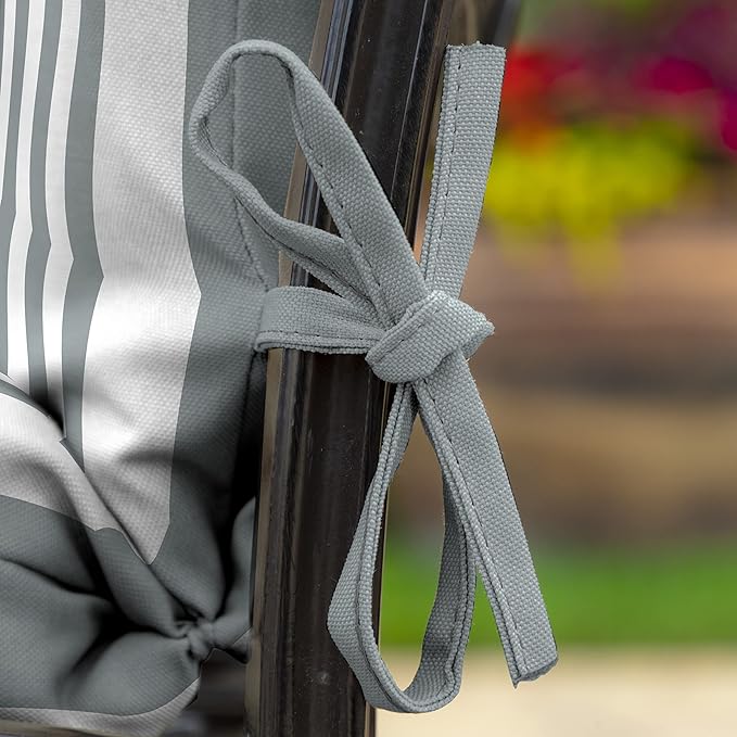 Arden Outdoor Patio Dining Chair Cushion, 20x44, Rain-Proof Seat Pad, Fade-Resistant Outdoor Cushion Stone Grey Cabana Stripe