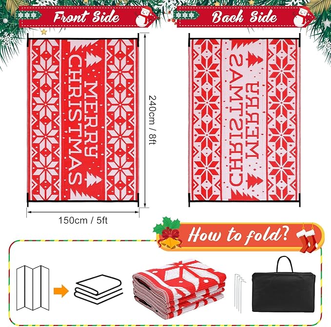 5x8 ft Christmas Outdoor Rug Plastic Straw Rug Rv Outdoor Rug Camper Mats Patio Outdoor Mat Christmas Tree Mat Waterproof Outdoor Deck Rug for Outside Garden Lawn Landscape Balcony Porch