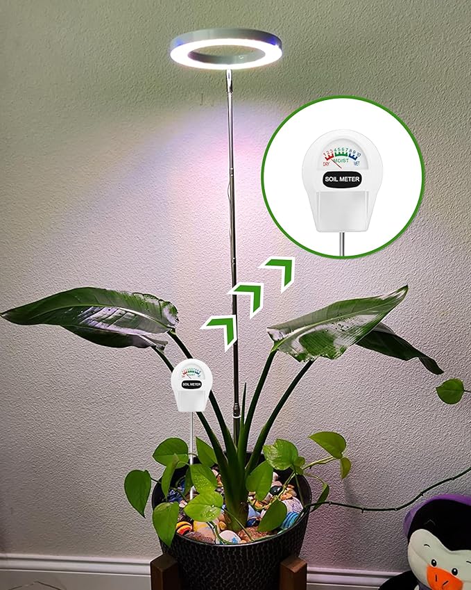 yadoker LED Growing Light, Full Spectrum for Indoor Plants, Paired with a Soil Tester,Height Adjustable, Automatic Timer, Low Safe Voltage, Ideal for Large Plants
