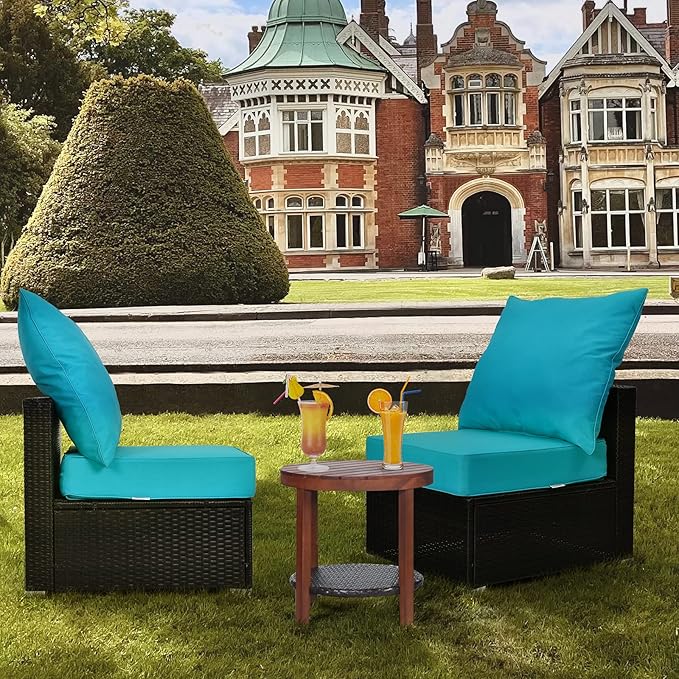 Giantex Patio Cushion Set with Pillow, Deep Seat and Back Cushion, Outdoor Chair Pads with Ties, Cushion Replacement for Patio Furniture, Waterproof 6 Inch Thick Indoor Floor Cushion