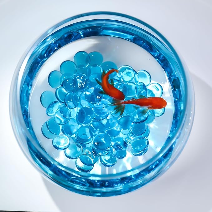 CYS EXCEL Light Blue Glass Gemstone Beads Vase Fillers (2 LBS) Flat Marble Beads Multiple Color Choices Aquarium Decor Rocks Floral Stones Decorative Mosaic Glass Gem Pebbles