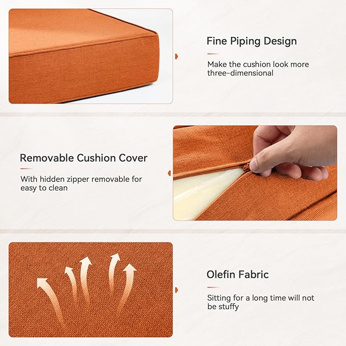 6" Thick Outdoor Cushions 24x24x6, 8-Set Deep Seat Patio Cushions with Removable Cover, Waterproof & Fade Resistant Replacement for Wicker Chair, Loveseat, Sofa - Orange
