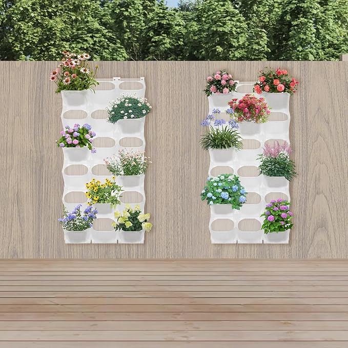 Self Watering Wall Planter, Vertical Garden Planter with 36 Pots, Wall-Mounted Indoor & Outdoor Flower Pot Holder, Vertical Garden Plastic Planter for Home (White)