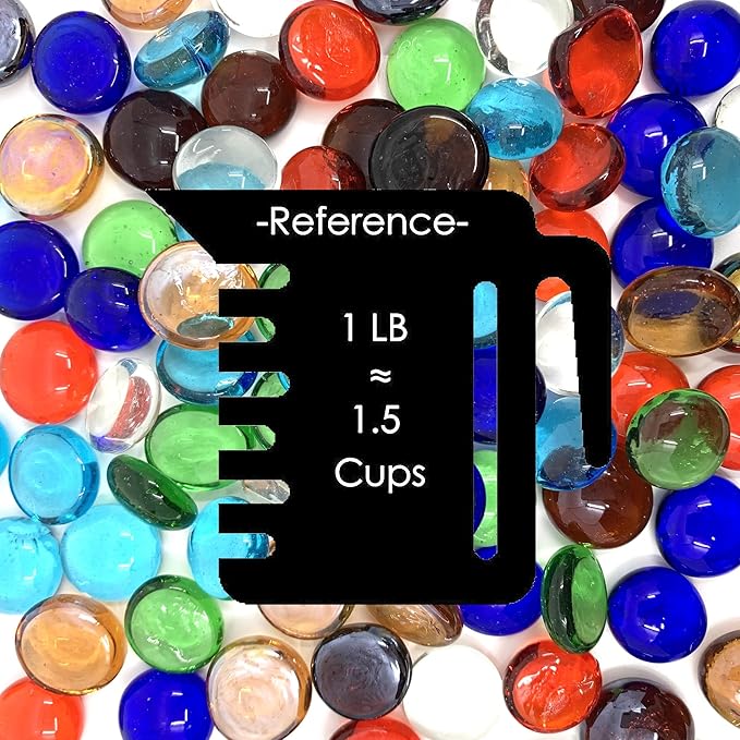 CYS EXCEL Assorted Mix Colors Glass Gemstone Beads Vase Fillers (2 LBS) Flat Marble Beads Multiple Color Choices Aquarium Decor Rocks Floral Stones Decorative Mosaic Gem Pebbles
