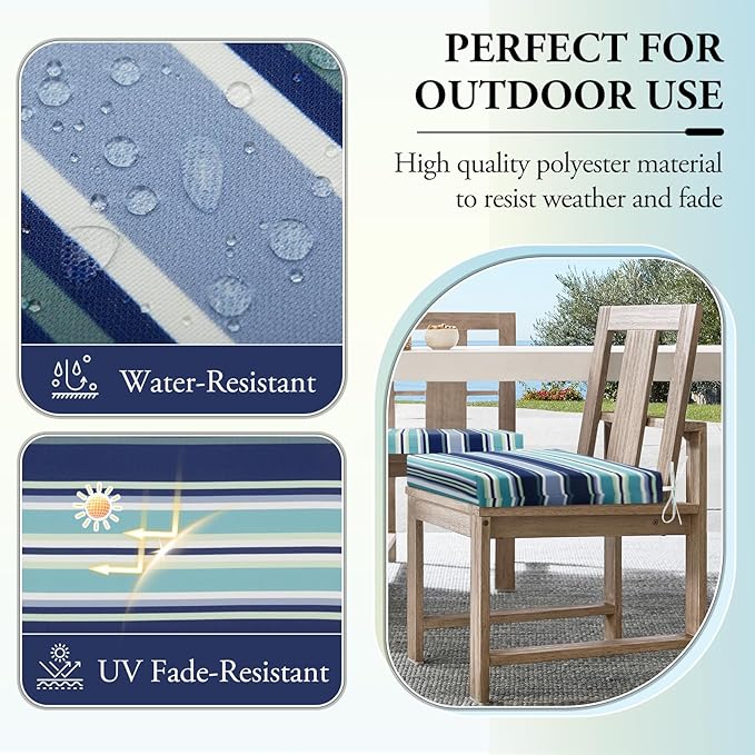 Wellsin Outdoor Chair Cushions for Patio Furniture - Outdoor Cushions for Chairs - Water Resistant Patio Chair Cushions Set of 4, 18.5"X16"X3", Stripe 02