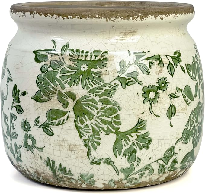 Vintage Ceramic Ice Crack Flower Pot with Drainage Holes, Country Rustic Planters for Indoor and Outdoor,Tuscan Decor,Home,Living Room, Garden Decor, Gardening Gift (Country)