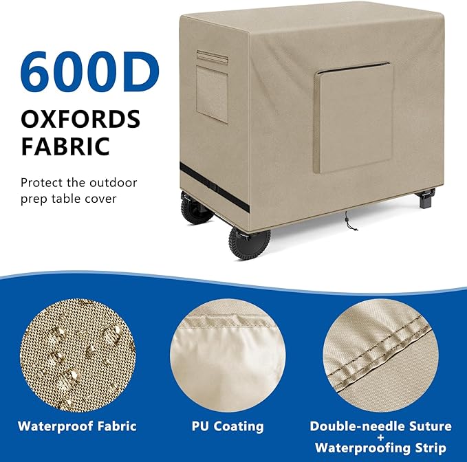 SIRUITON Outdoor Bar Cart Cover for 40 Inch BBQ Food Prep Table, Heavy Duty 600D Oxford Fabric Outdoor Dining Cart/BBQ/Worktable Metal Movable Table Waterproof Cover
