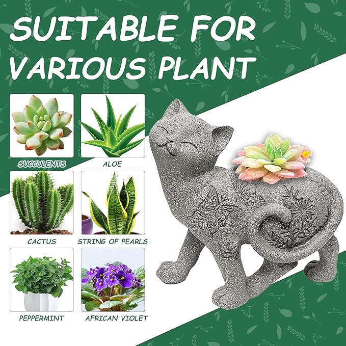 Teaeeno Cat Succulent Pot Planters with Drainage Hole for Plants, Flower Garden Pots for Plants, Succulent Cactus Home Office Desk Garden Decor Plant Lovers Gift for Mom Perfect for Garden,Cat Gifts