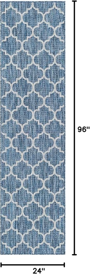 Unique Loom Trellis Collection Area Rug-Lattice Design, Moroccan Inspired for Indoor/Outdoor Décor, 2' 0" x 8' 0" Runner, Navy Blue/Gray