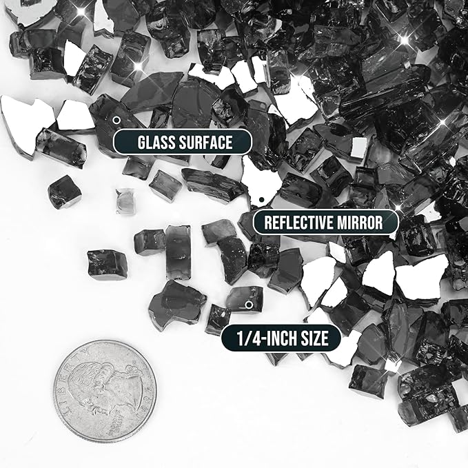 Skyflame 10-Pound Fire Glass for Fireplace Fire Pit and Landscaping, Onyx Black Reflective, 1/4-Inch