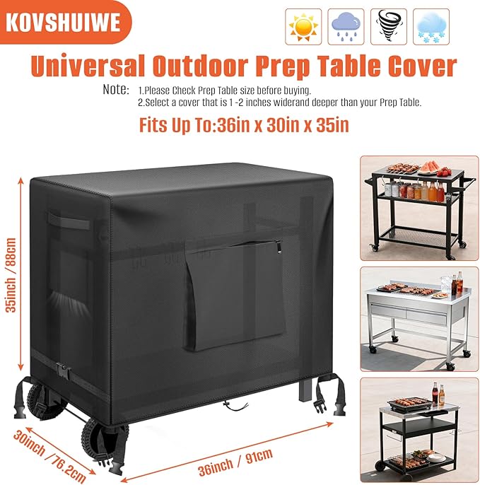 Kovshuiwe 36"L x 30"W x 35"H Outdoor Dining Table Cover, Stainless Steel Grill Cart Trolley with Wheels, Three-Shelf Movable Food Prep and Work Cart, Heavy Duty
