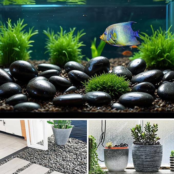 Large Pebbles for Landscaping 40lbs, 2-3 Inch Black River Rocks for Aquarium, High Polished Natural Decorative Stones for Vase Filler Fish Tank Gardening