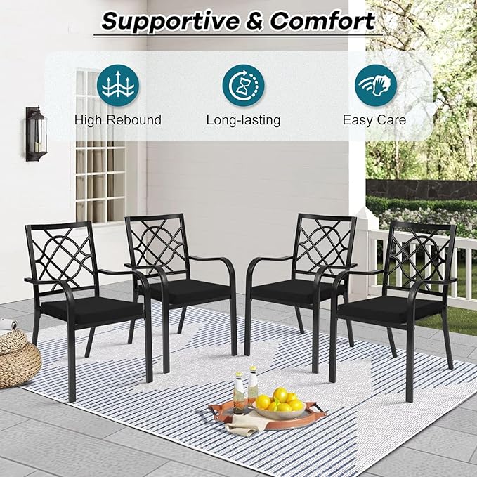 Basic Beyond Outdoor Chair Cushions Set of 4, Square Corner Outdoor Cushions for Patio Furniture, Water Resistant Patio Chair Cushions with 2 Ties, 18.5x16x3, Black
