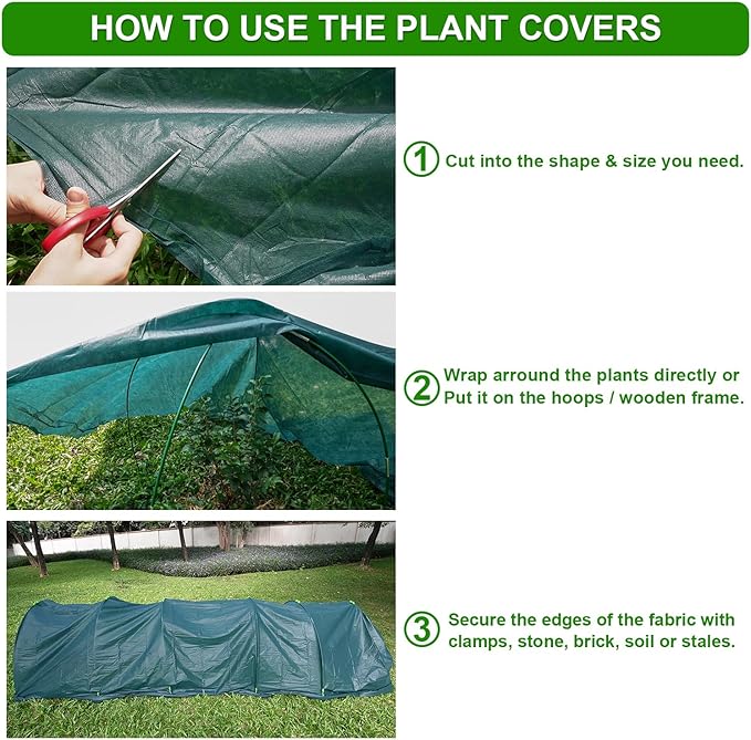 Plant Cover Freeze Protection, 33FT x 10FT Green Floating Row Cover Garden Fabric Plant Protector for Winter Frost Blanket Sun Pest Protection Tree Wraps Vegetable Shade Cloth for Greenhouse