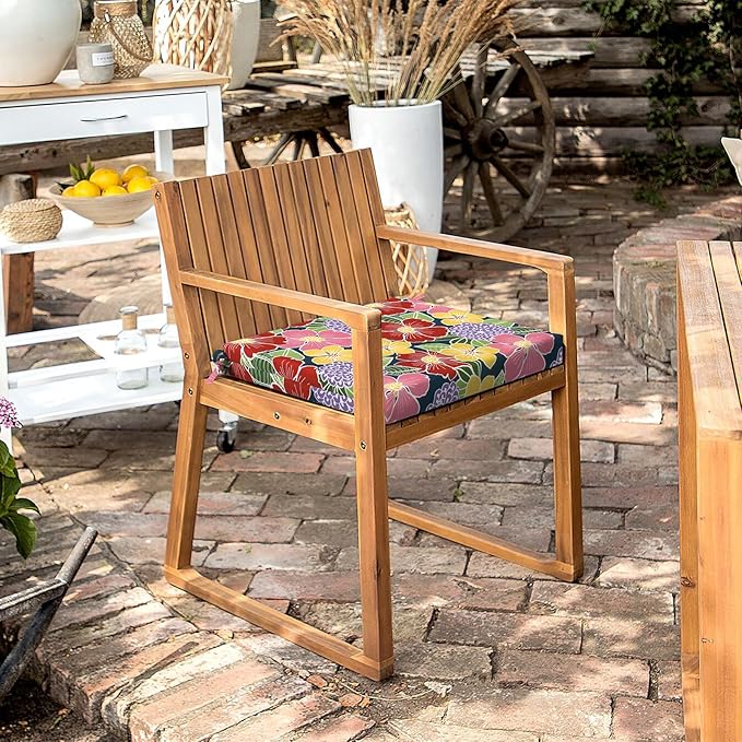 LVTXIII Outdoor Chair Cushions 18.5"x16"x2" Pack of 4, Water-Repellent Square Corner Memory Foam Seat Cushions with Ties for Garden Patio Furniture, Flower Bloom